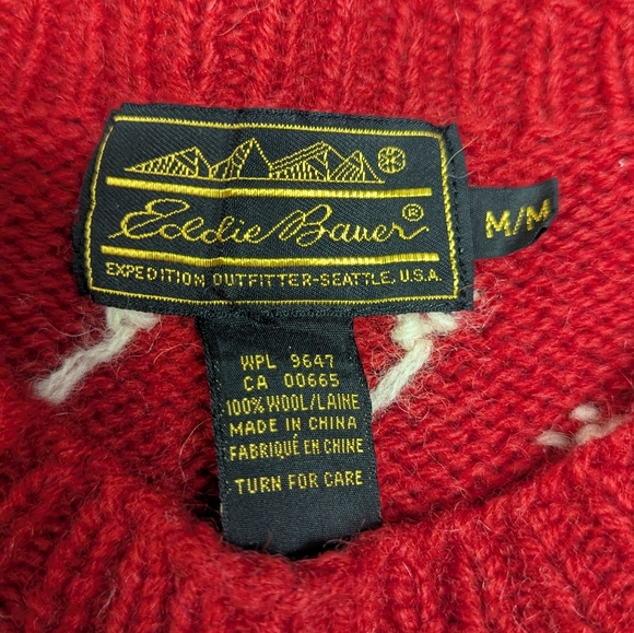 Vintage Eddie Bauer Red Wool Reindeer Deer Elk Knitted Crewneck Sweater Size M - Picture 6 of 7